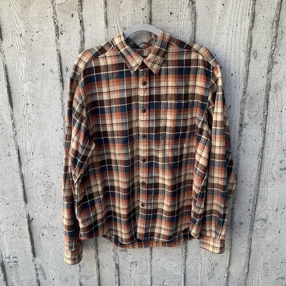 Eddie Bauer Men's Button Up Flannel XL Blue Red Plaid Camping Hiking Gorpcore